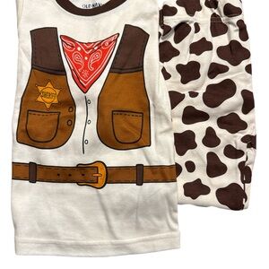 Old Navy Cowboy/Sheriff Pajama Set with Red Bandana and Brown Cow Print